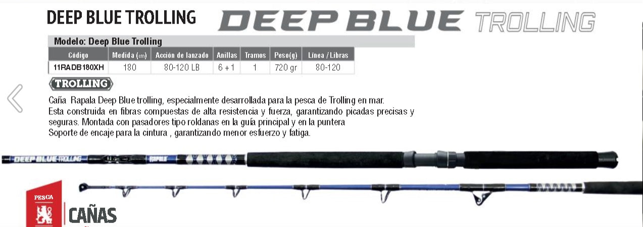 Caña de Trolling Rapala Deep Blue 180cm Resistente para Pesca Marina