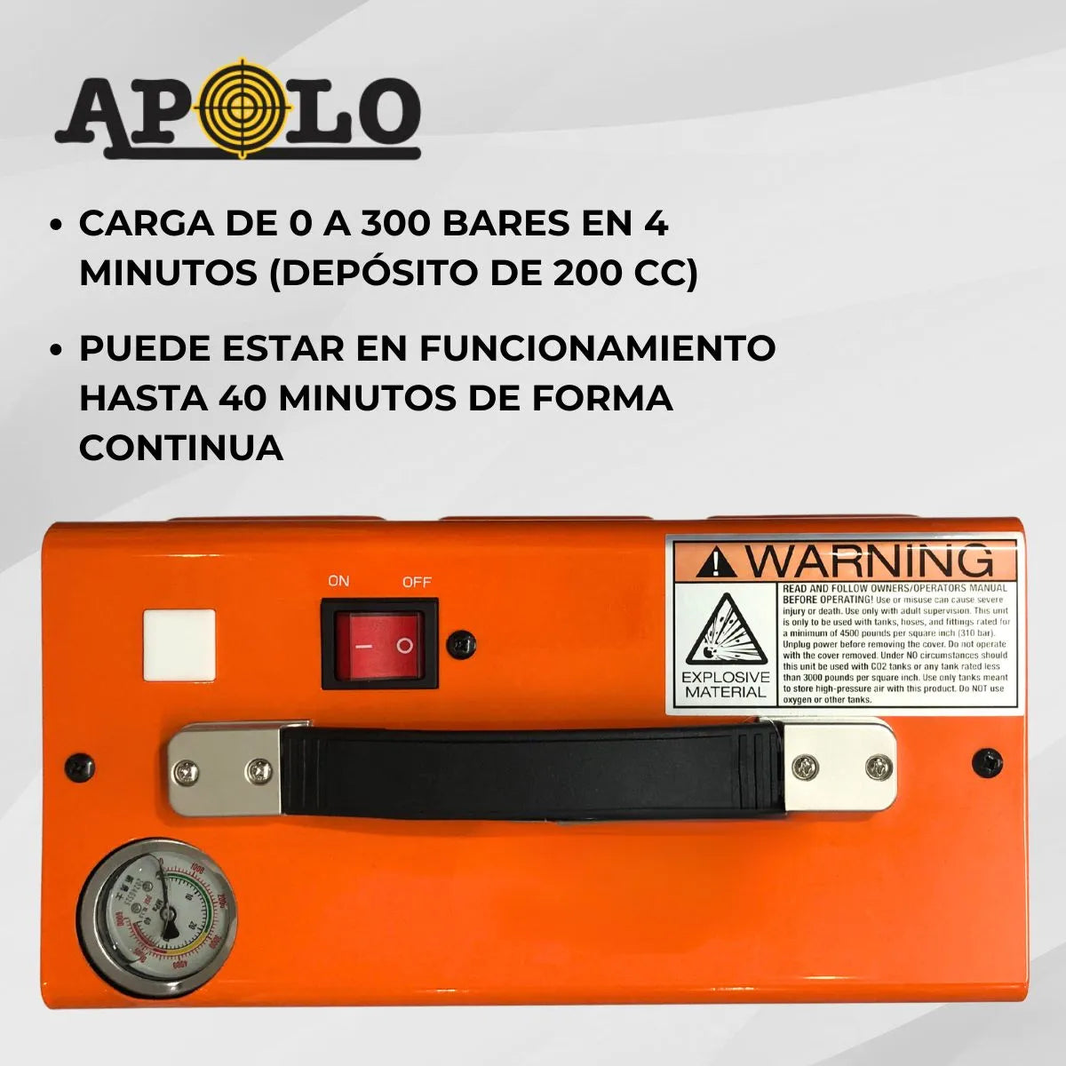 Compresor Inflador Rifle Pcp Apolo Electrico 12v 300b Ct Color Naranja Claro