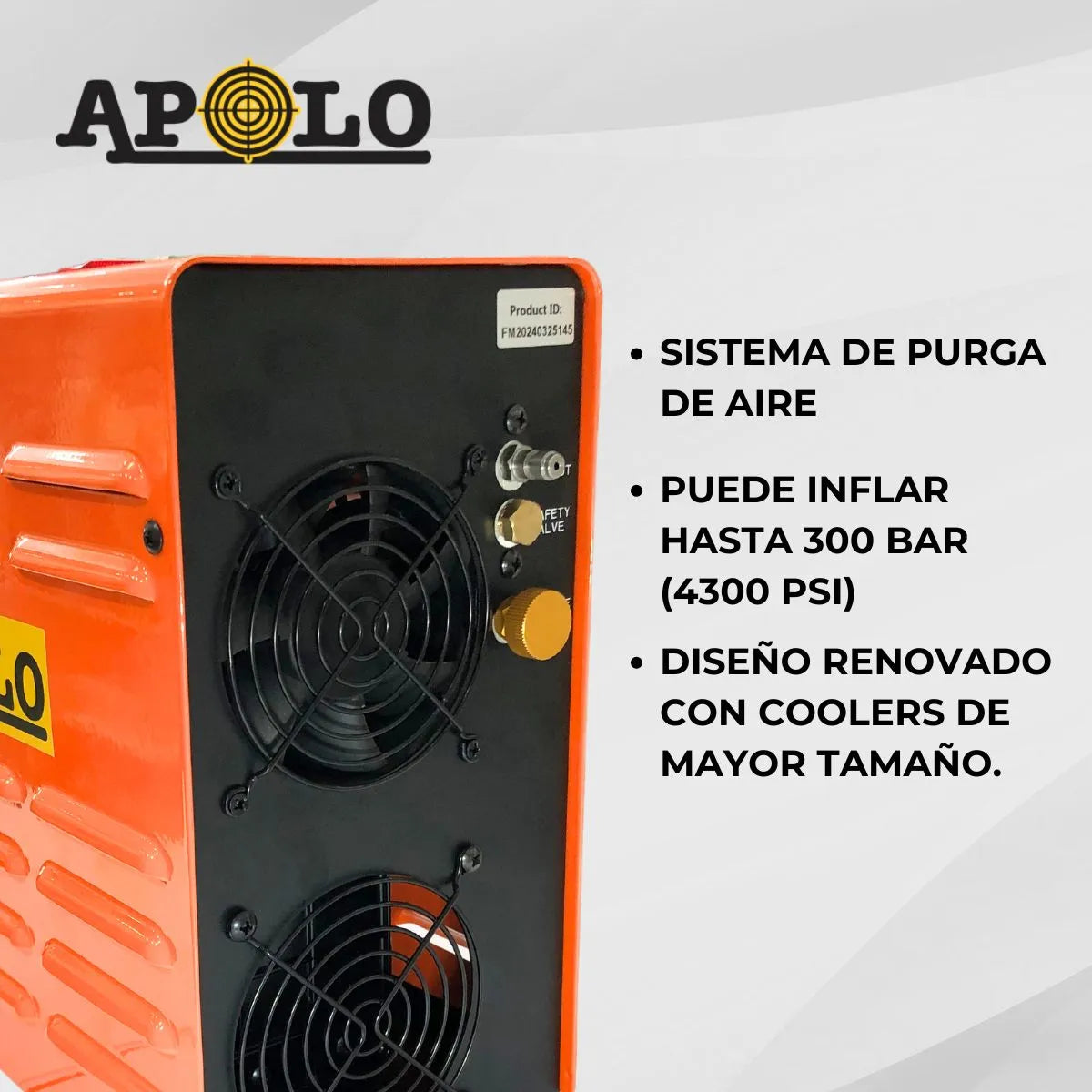 Compresor Inflador Rifle Pcp Apolo Electrico 12v 300b Ct Color Naranja Claro