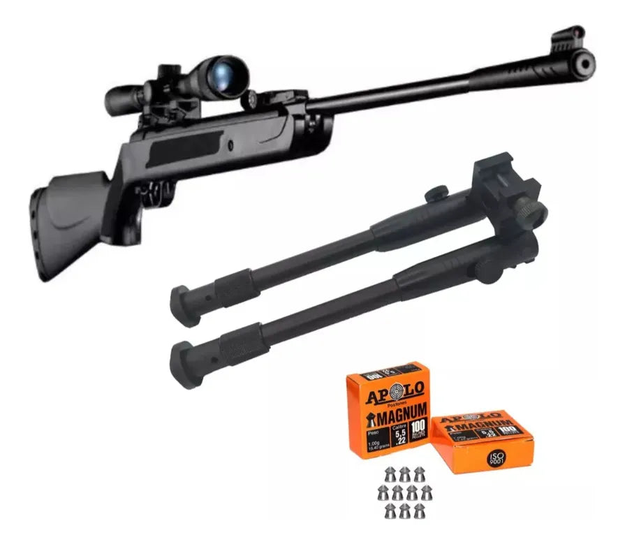 Rifle Caza Postones 5.5 + Bipode + Mira 4x20 + 100 Postones