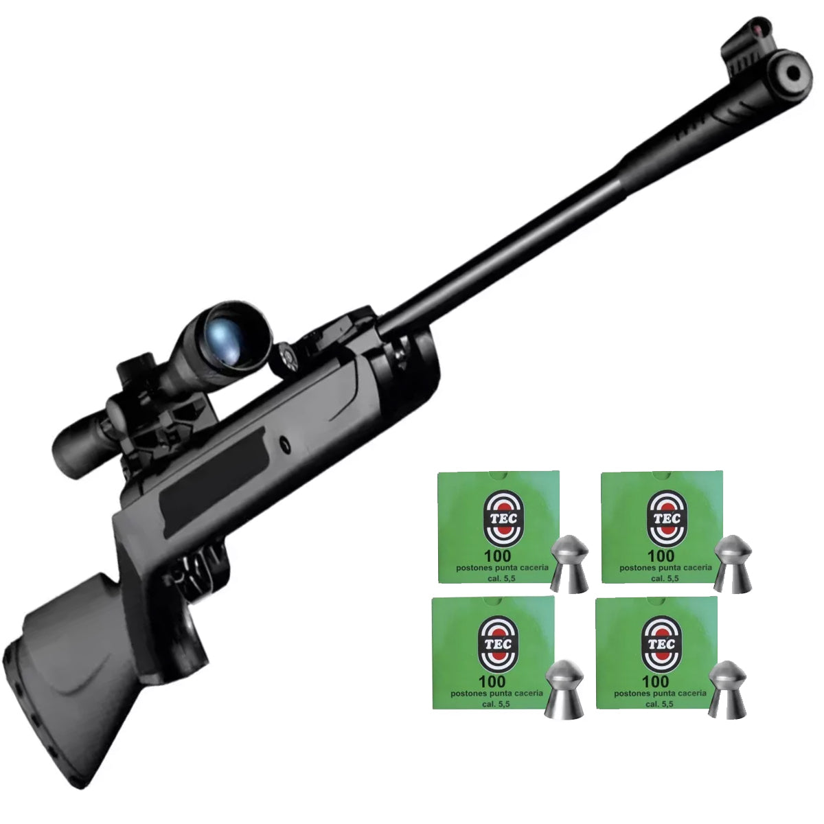 Rifle De Postones Lb600 5,5 + Mira Telescópica + 400 Postón Caza