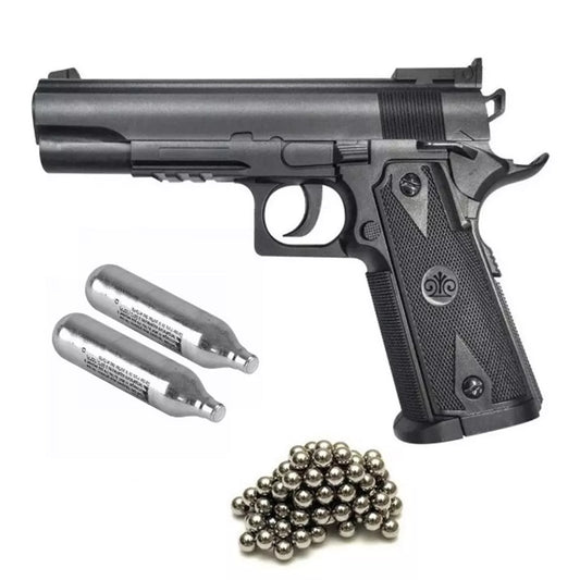 PISTOLA DE CO2 P1911 MATCH COLOR NEGRO CAL 4,5mm + 2 CO2 + 500 BALINES