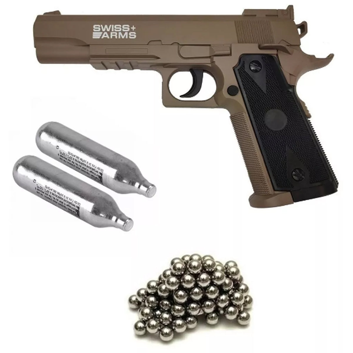 PISTOLA DE CO2 P1911 MATCH COLOR CAFE CAL 4,5mm + 2 CO2 + 500 BALINES