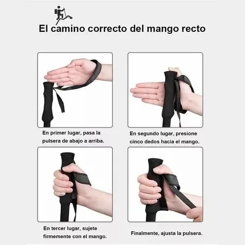 1 Bastón Plegable Ligero Senderismo Treking Caminar Escalar Color Negro