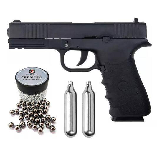 PISTOLA DE CO2 BALINES METALICOS KWC GLCOK 17 CON BLOWBACK + 2 CO2 + 500 BALINES