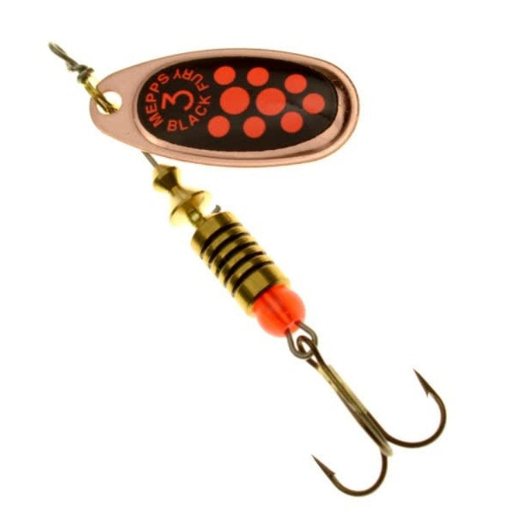 Señuelo Mepps Black Fury Giratorio: Atrae Truchas y Salmones con Brillo Intenso