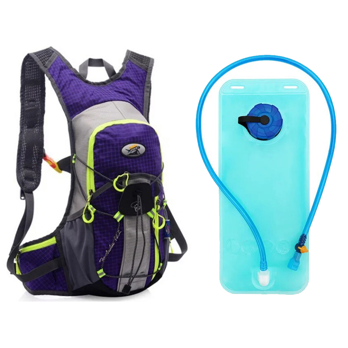 MOCHILA DEPORTIVA TIPO CAMELBACK DE 12 LITROS CON FRANJA REFLECTIVA + BOLSA DE HIDRATACION DE 2 LITROS