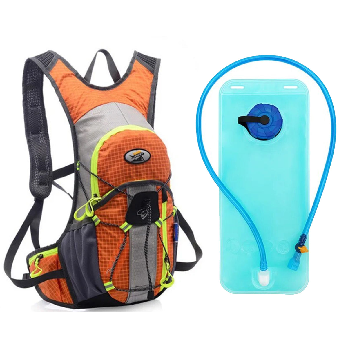 MOCHILA DEPORTIVA TIPO CAMELBACK DE 12 LITROS CON FRANJA REFLECTIVA + BOLSA DE HIDRATACION DE 2 LITROS