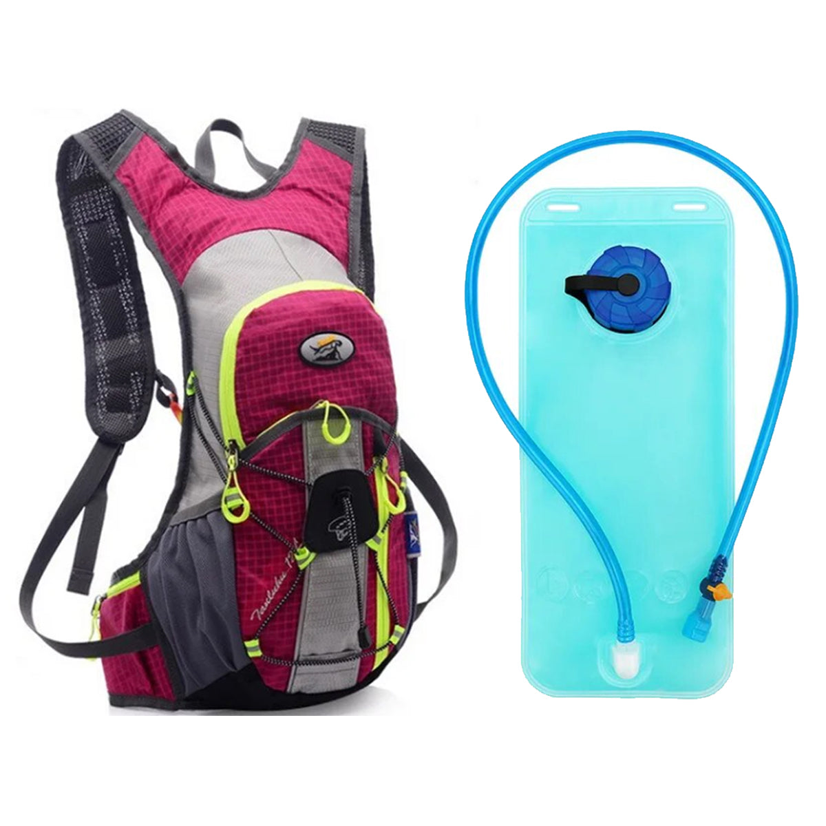 MOCHILA DEPORTIVA TIPO CAMELBACK DE 12 LITROS CON FRANJA REFLECTIVA + BOLSA DE HIDRATACION DE 2 LITROS