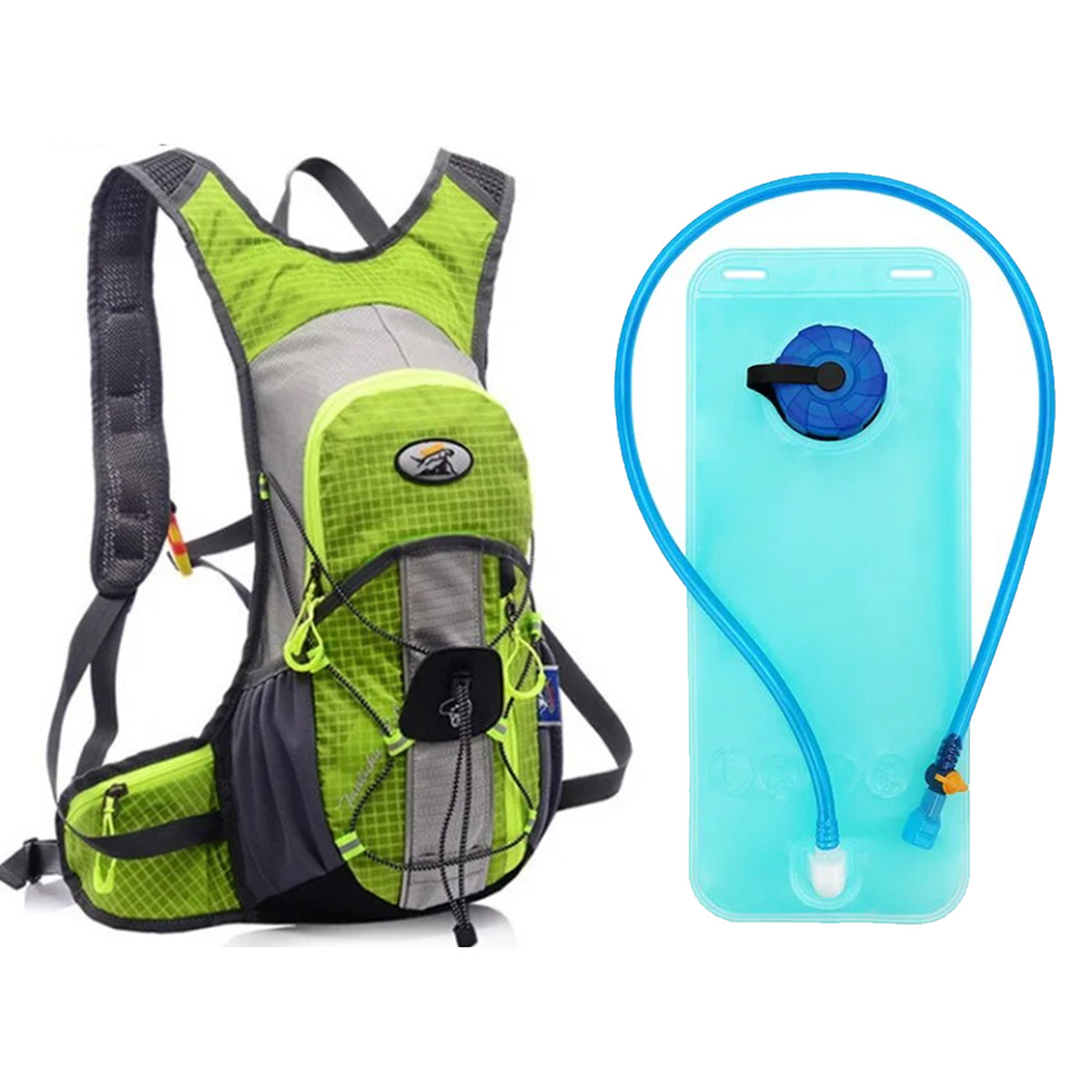 MOCHILA DEPORTIVA TIPO CAMELBACK DE 12 LITROS CON FRANJA REFLECTIVA + BOLSA DE HIDRATACION DE 2 LITROS