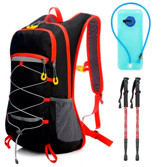 MOCHILA DE TREKKING + BOLSA DE HIDRATACION + 2 BASTONES DE TREKKING