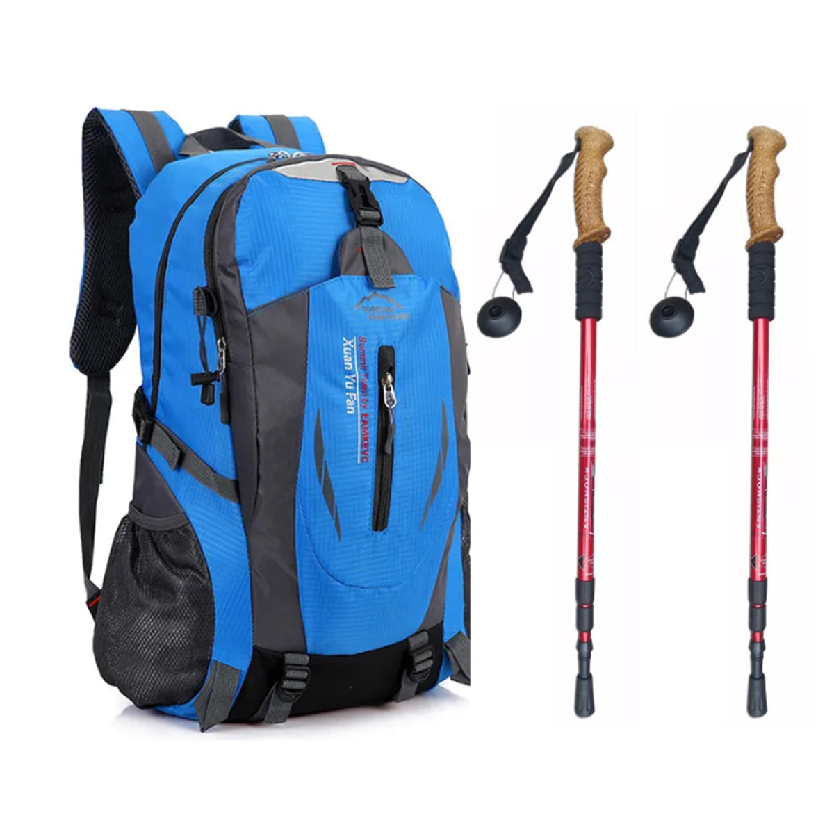 MOCHILA DEPORTIVA DE 40 LITROS + 2 BASTONES DE TREKKING