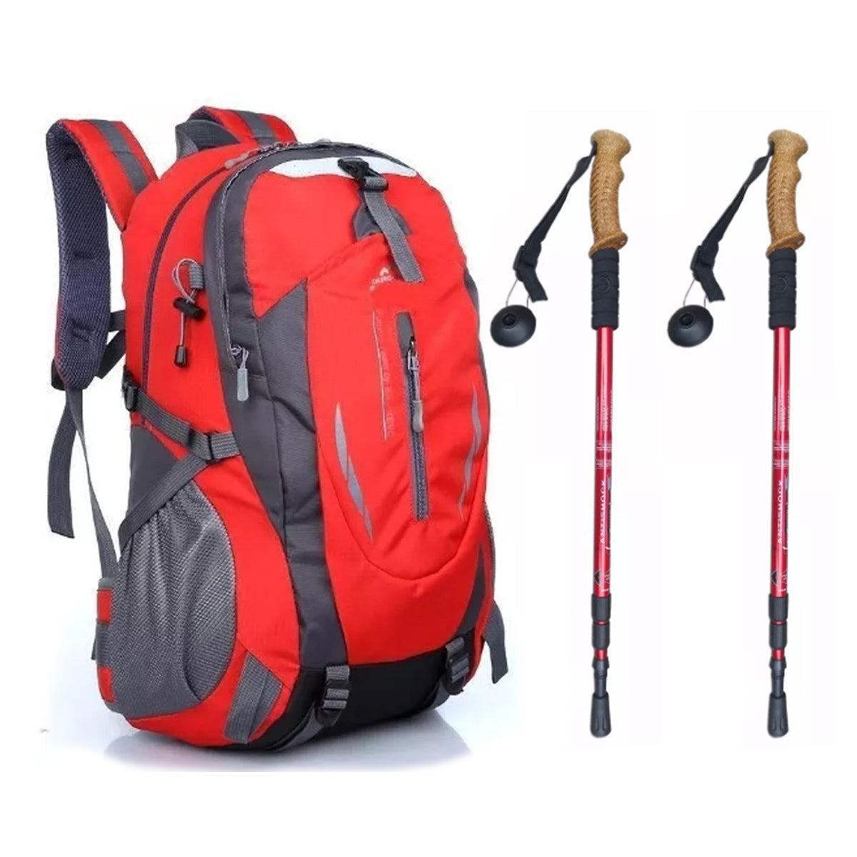 MOCHILA DEPORTIVA DE 40 LITROS + 2 BASTONES DE TREKKING