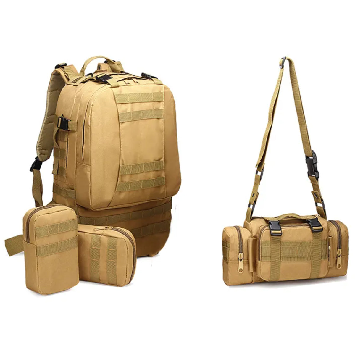 MOCHILA TACTICA MILITAR DE 65 LITROS CON ACCESORIOS DESMONTABLES