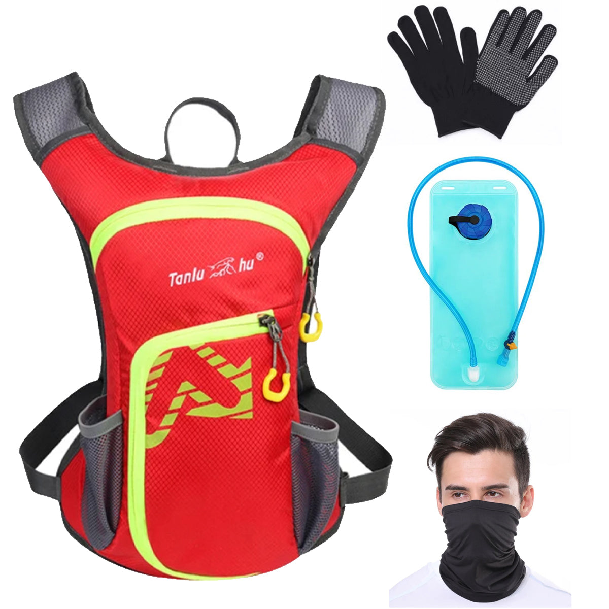 MOCHILA DEPORTIVA TIPO CAMELBACK DE 12 LITROS + GUANTE CAPA + BOLSA DE HIDRATACION DE 2 LITROS