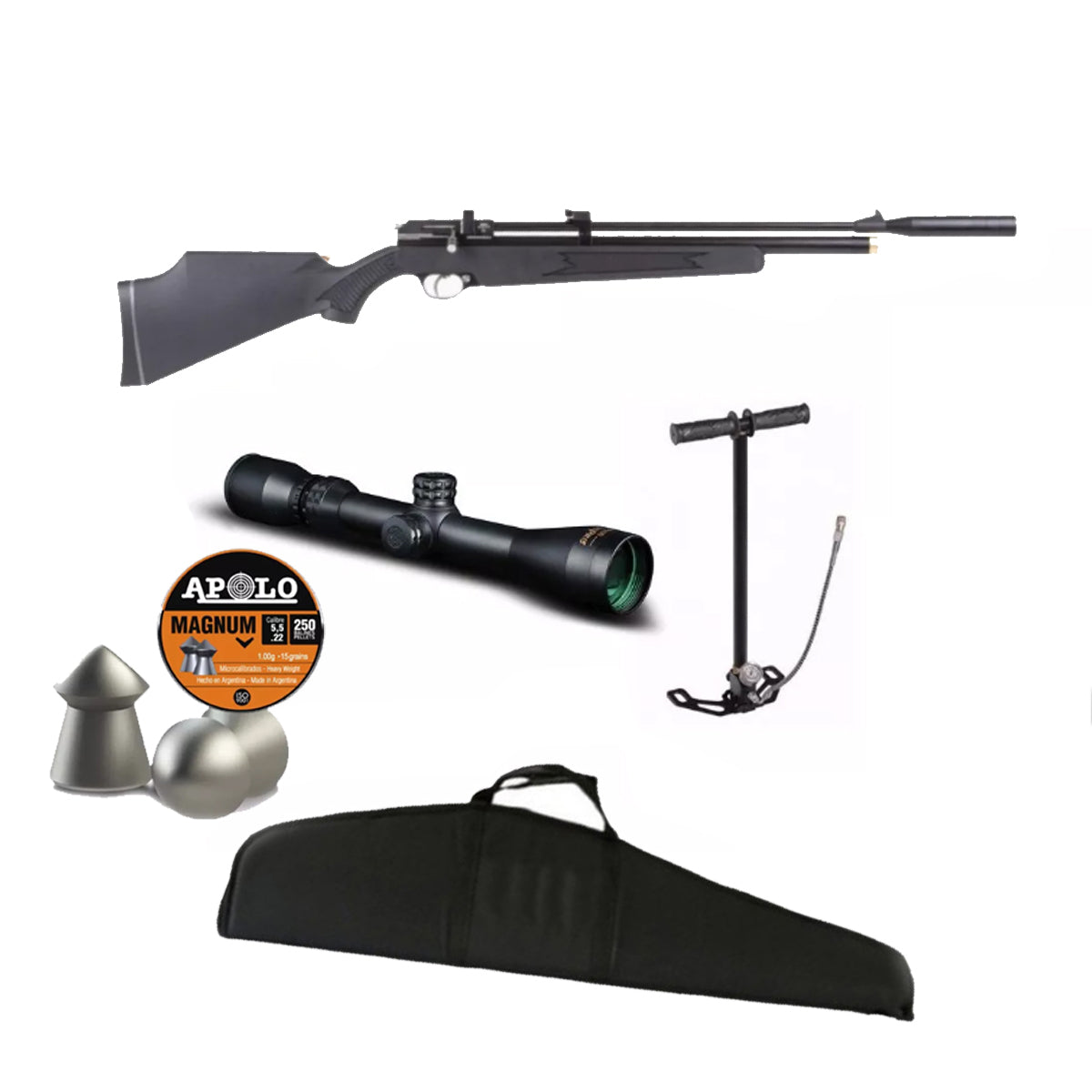 PACK DE CAZA RIFLE PCP PR900 S GEN2 + BOMBIN + MIRA + FUNDA + POSTONES (COLOR NEGRO)