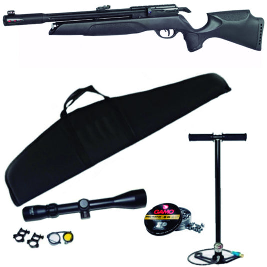 PACK DE CAZA RIFLE GAMO ARROW PCP CAL. 5.5MM + MIRA 3-9X40 + FUNDA + BOMBIN + POSTONES