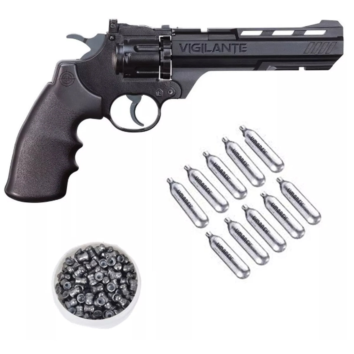 REVOLVER DE CO2 BALINES METALICOS CROSMAN VIGILANTE CAL 4,5MM + 2CO2 + 250 POSTONES