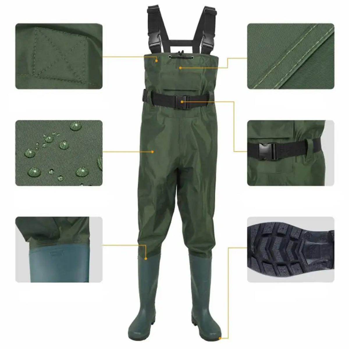 TRAJE DE PESCA TIPO WADER DE PVC CON BOTAS ALTAS