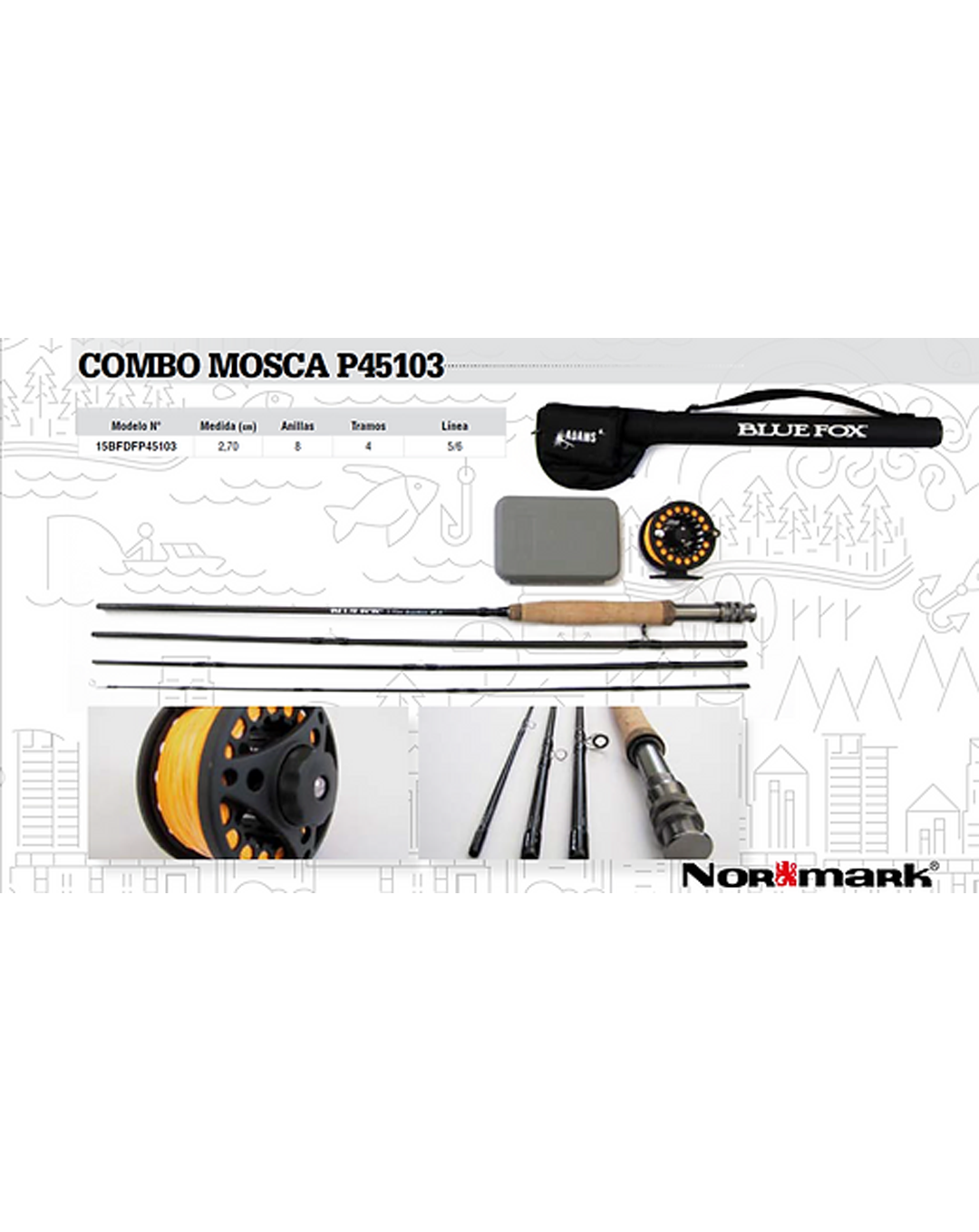 Kit Mosquero Bluefox Adams Profesional: Caña 2.7m, Carrete 5/6, Estuche Rígido