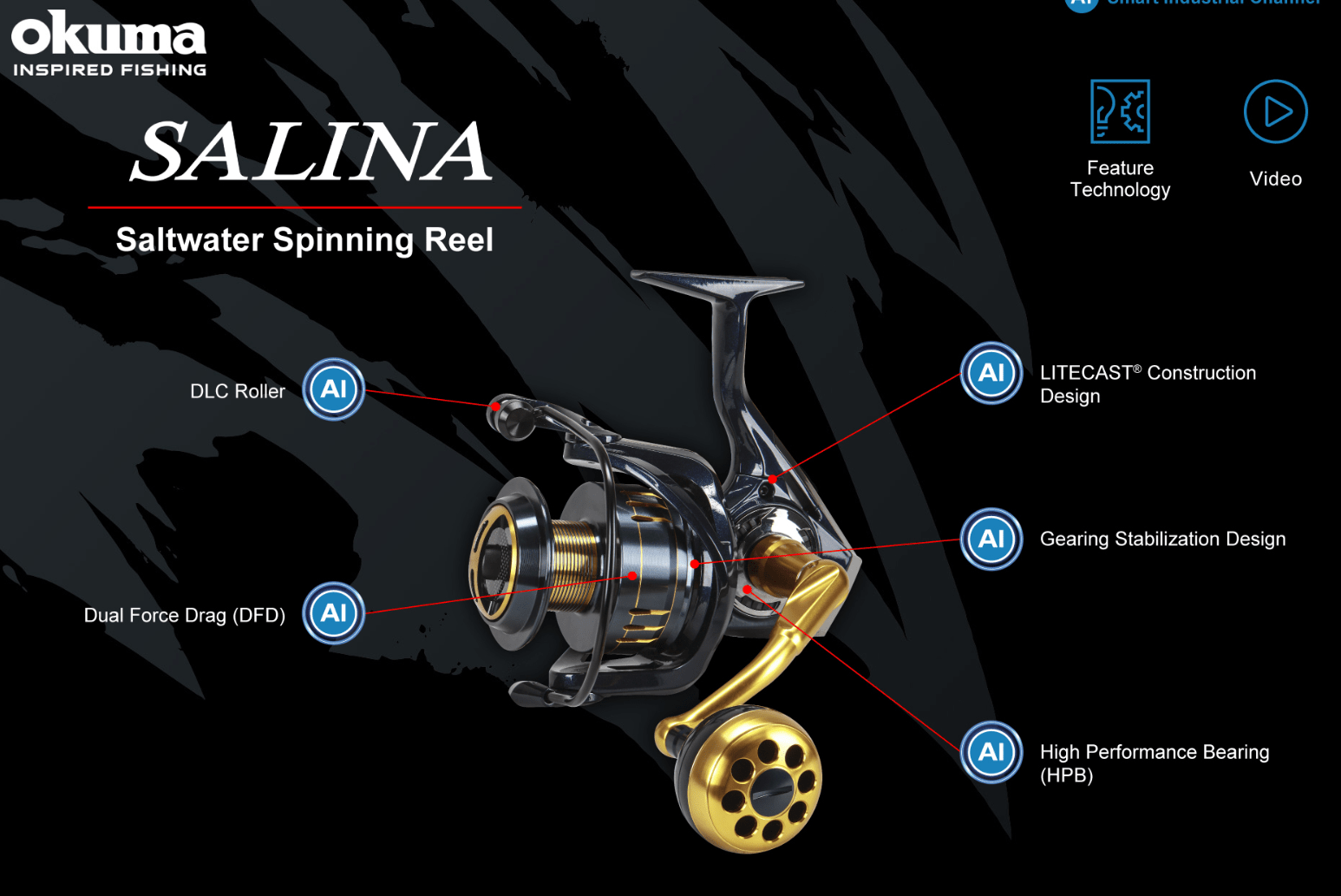 Carrete de Spinning Okuma Salina SW, Alto Rendimiento, Agua Salada, Duradero