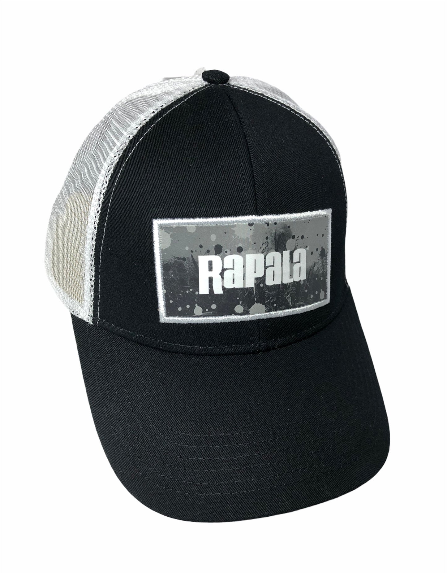 Gorro de Pesca Rapala Trucker Negro Blanco Malla Transpirable Algodón Poliéster