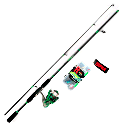 Combo Rapala Levels 2500: Caña Fibra Vidrio, Carrete Frontal, Kit Completo Pesca